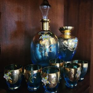 Murano Blue and Gold Glass Art Set